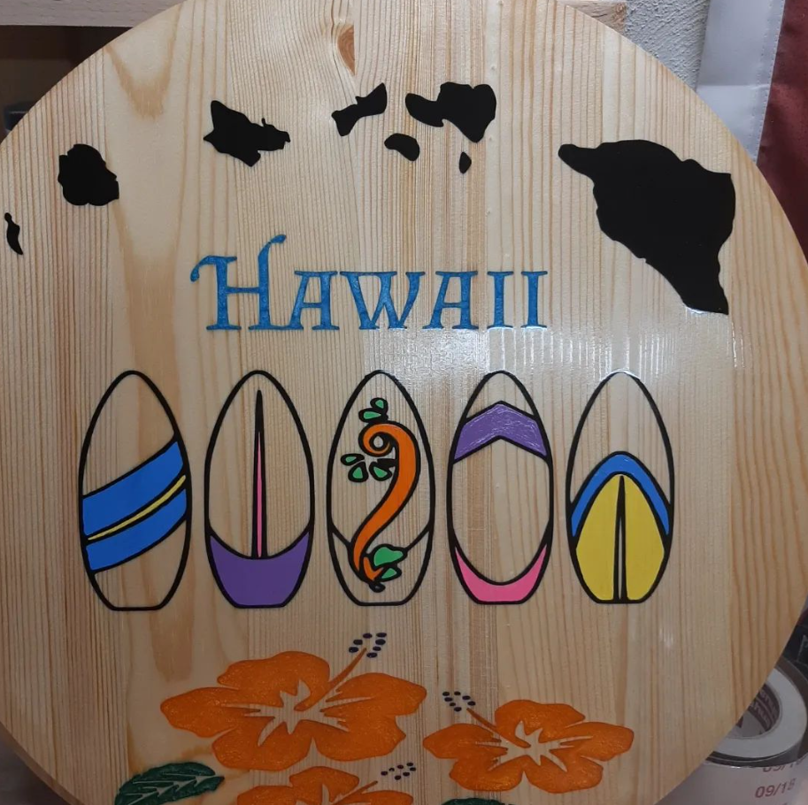 Hawaii inspired wood and resin wall art