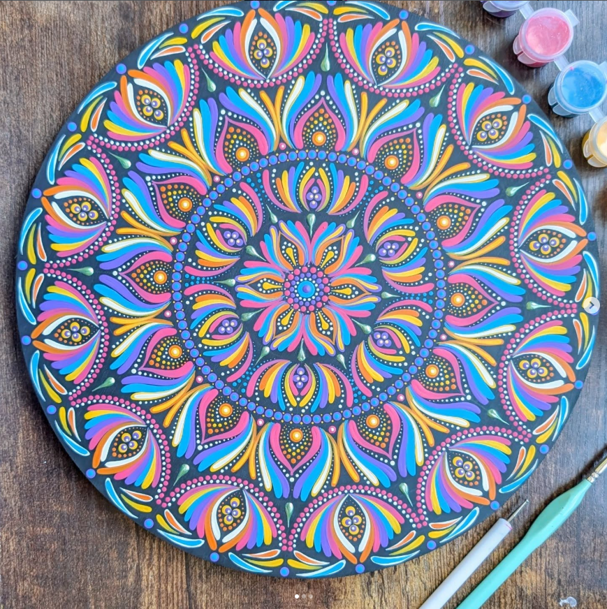 Mandala wall art with detailed painted pattern