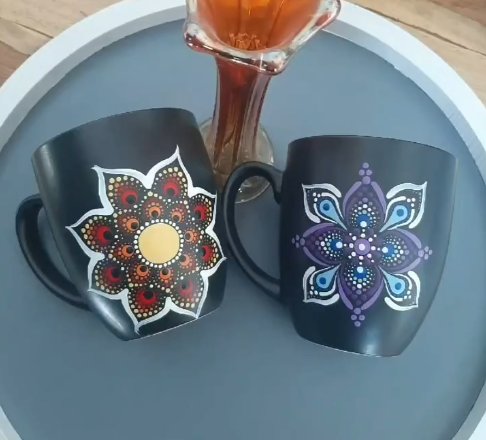 Custom cup with colorful mandala artwork