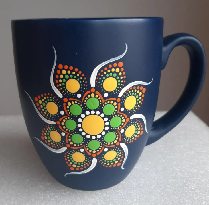Mandala cup with handmade painted design