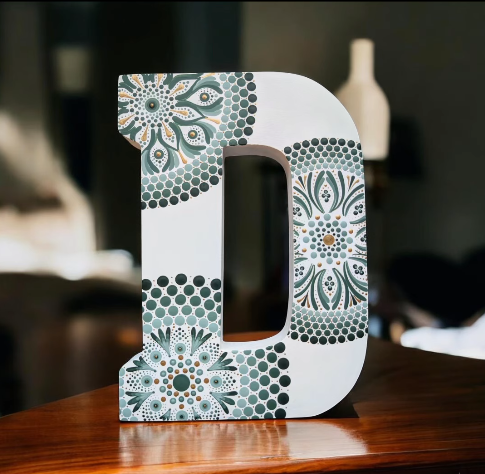 Hand painted mandala initial with colorful dot work